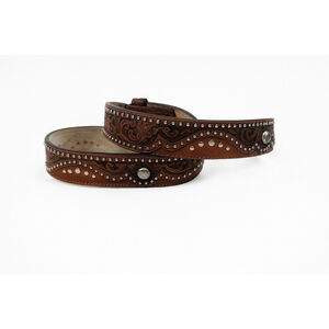 ARIAT Women's Western Embossed Interchangeable Leather Belt Size L Studded Brown